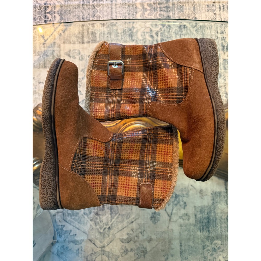 Naturalizer Prema Brown Leather Suede Plaid Faux Fur Mid Calf Boots 9.5M
